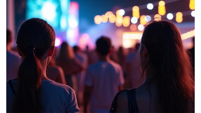 A diverse group of festival-goers enjoying a seamless, well-managed event, representing high attendee satisfaction.