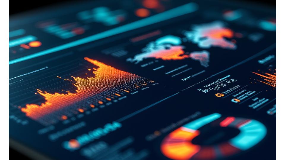 A vibrant dashboard displaying virtual ticket sales data, global audience reach maps, and graphs showing revenue diversification including merchandise and digital sponsorships.