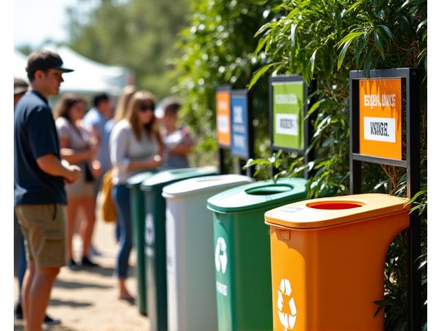 Sustainable waste stations at Desert Bloom Festival, integrated after assessment.