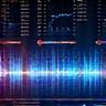 Glowing digital signal processing (DSP) interface with equalizer graphs and sound wave adjustments, symbolizing real-time audio optimization.