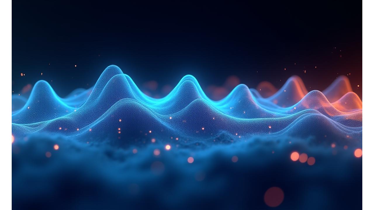 Vibrant, abstract audio waveform visualization with dynamic peaks and valleys, against a dark, futuristic background, representing superior sound quality engineered by Pendulum Pulse.