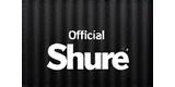 Shure logo in white on a dark background