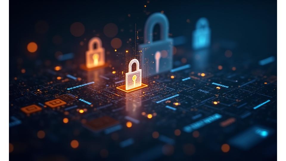 Abstract graphical representation of secure financial transactions with encryption and lock icons, symbolizing payment and cancellation policies.